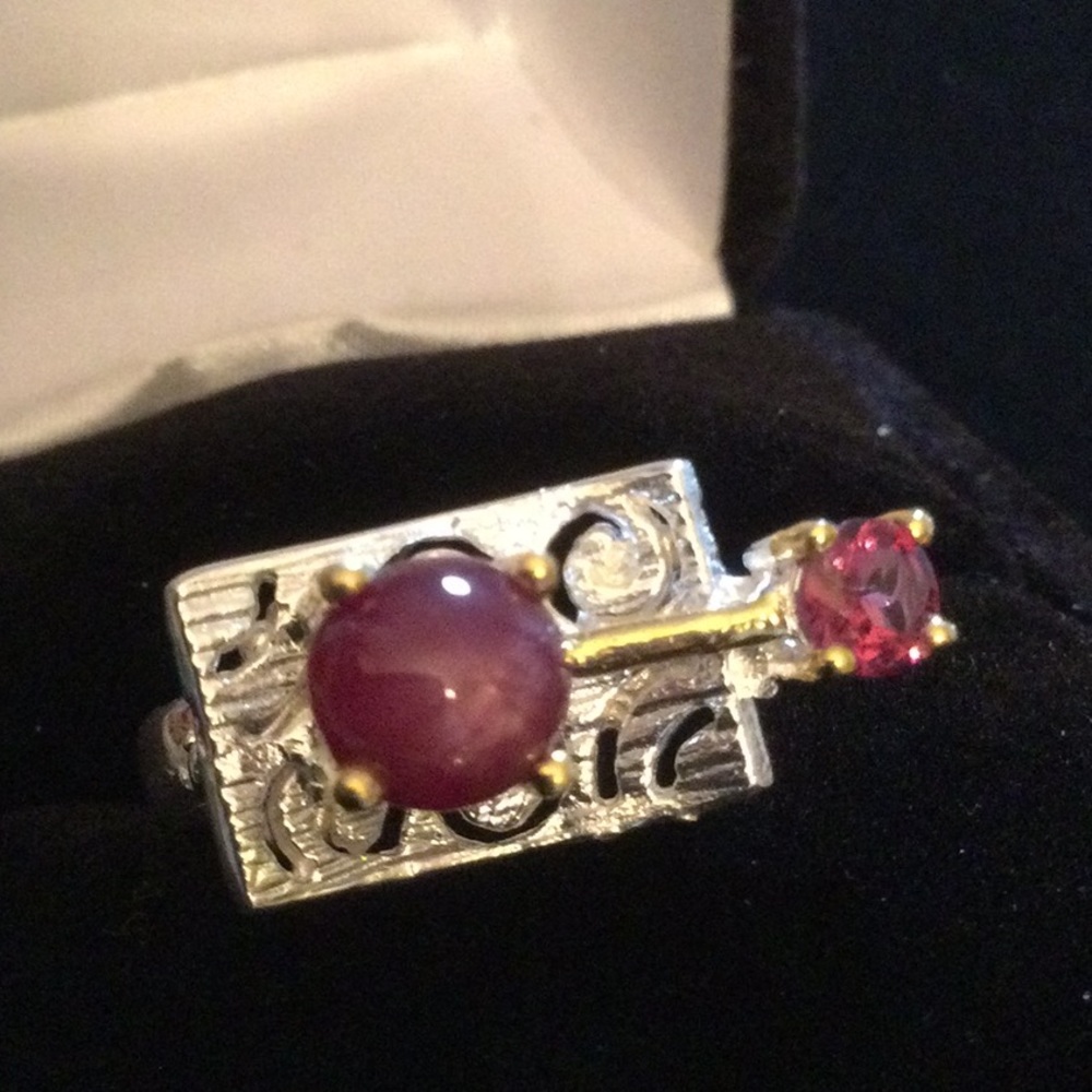Rare Genuine Star Ruby & Rhodolite Ring, One of a Kind - Picture 4 of 16